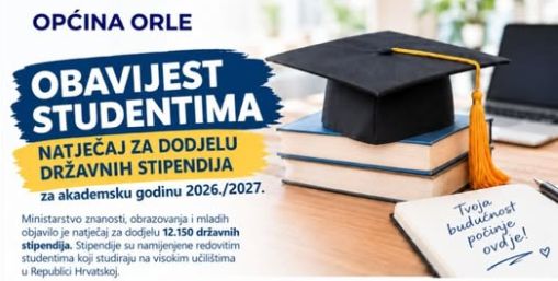 Obavijest studentima: Natječaj za dodjelu državnih stipendija za akademsku godinu 2026./2027.